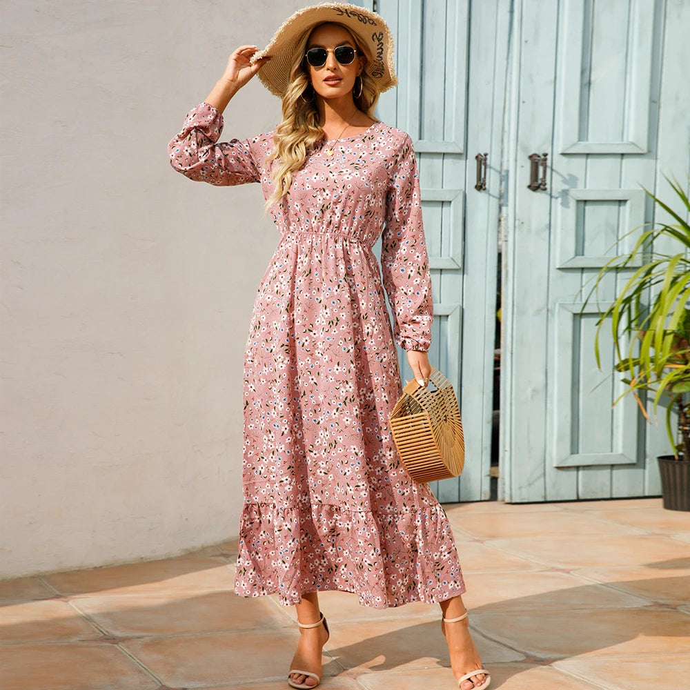 Robe Longue Femme Bohème Fleurie Taille Haute Été | MDN Store