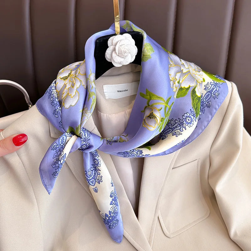 Foulard Carré Soie Floral Violet 70x70cm Femme - MDN Store