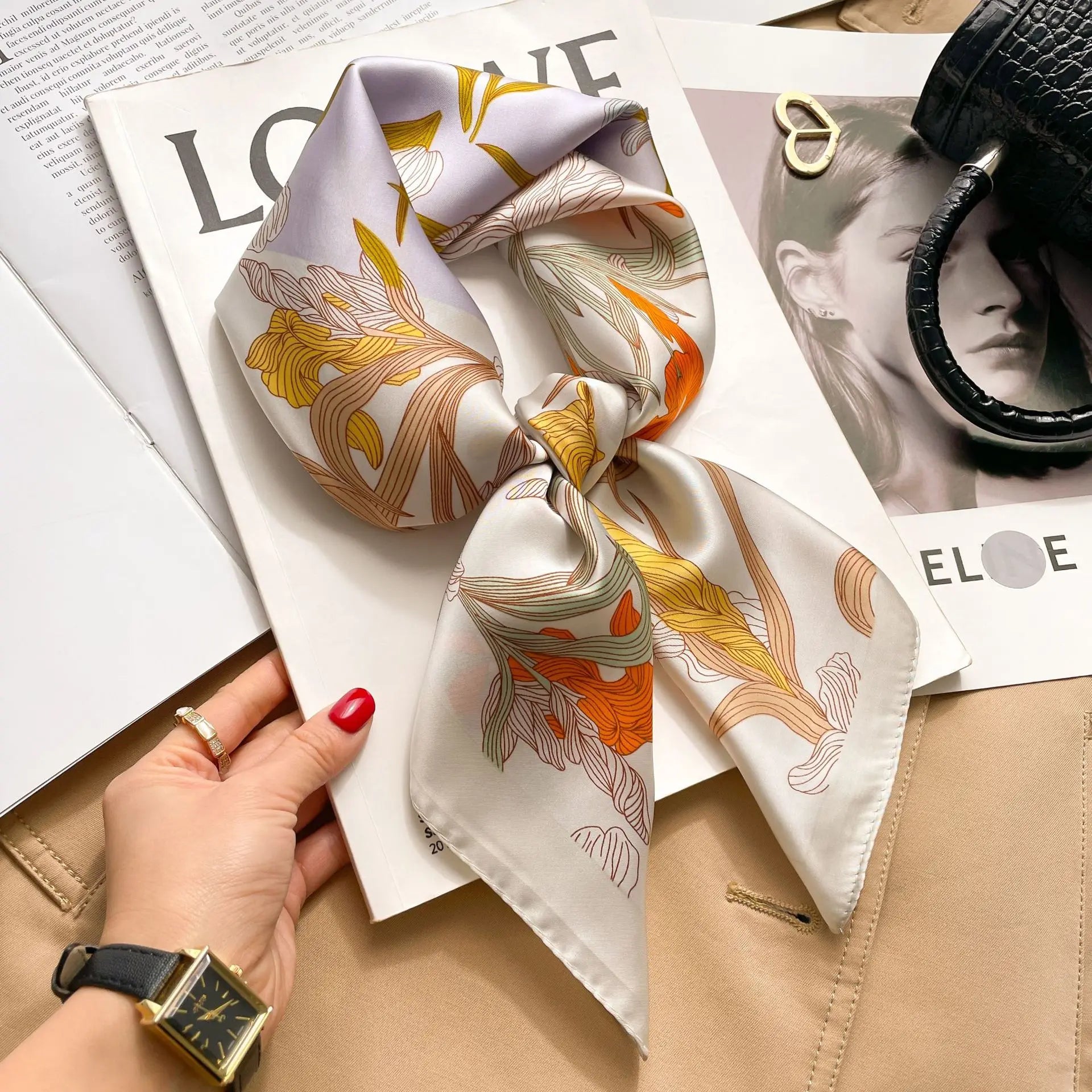 Foulard Carré Soie Satin Floral 70x70cm Femme | MDN Store