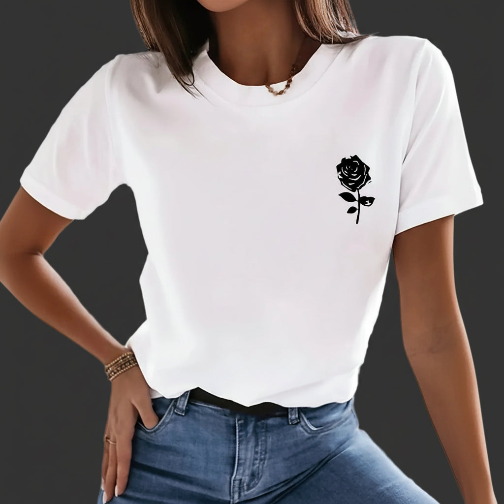 T-shirt Coton Rose Imprimé Femme | MDN
