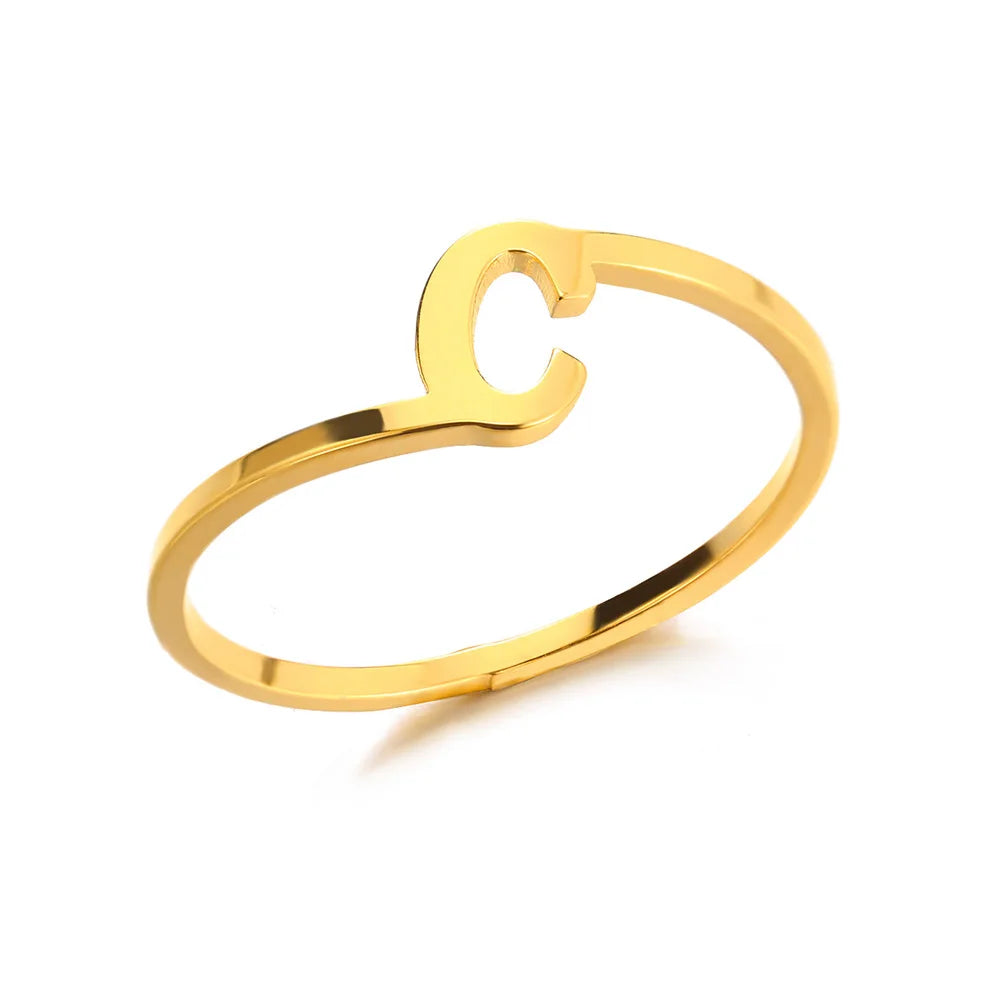 Bague Initiale Lettre A-Z Acier Doré | MDN Store