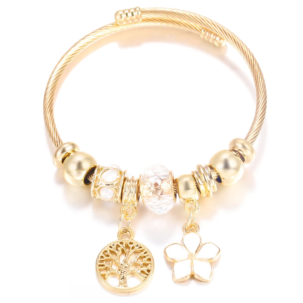 Bracelet Femme Acier Inoxydable Doré Fleurs Strass 4 Couleurs | MDN Store