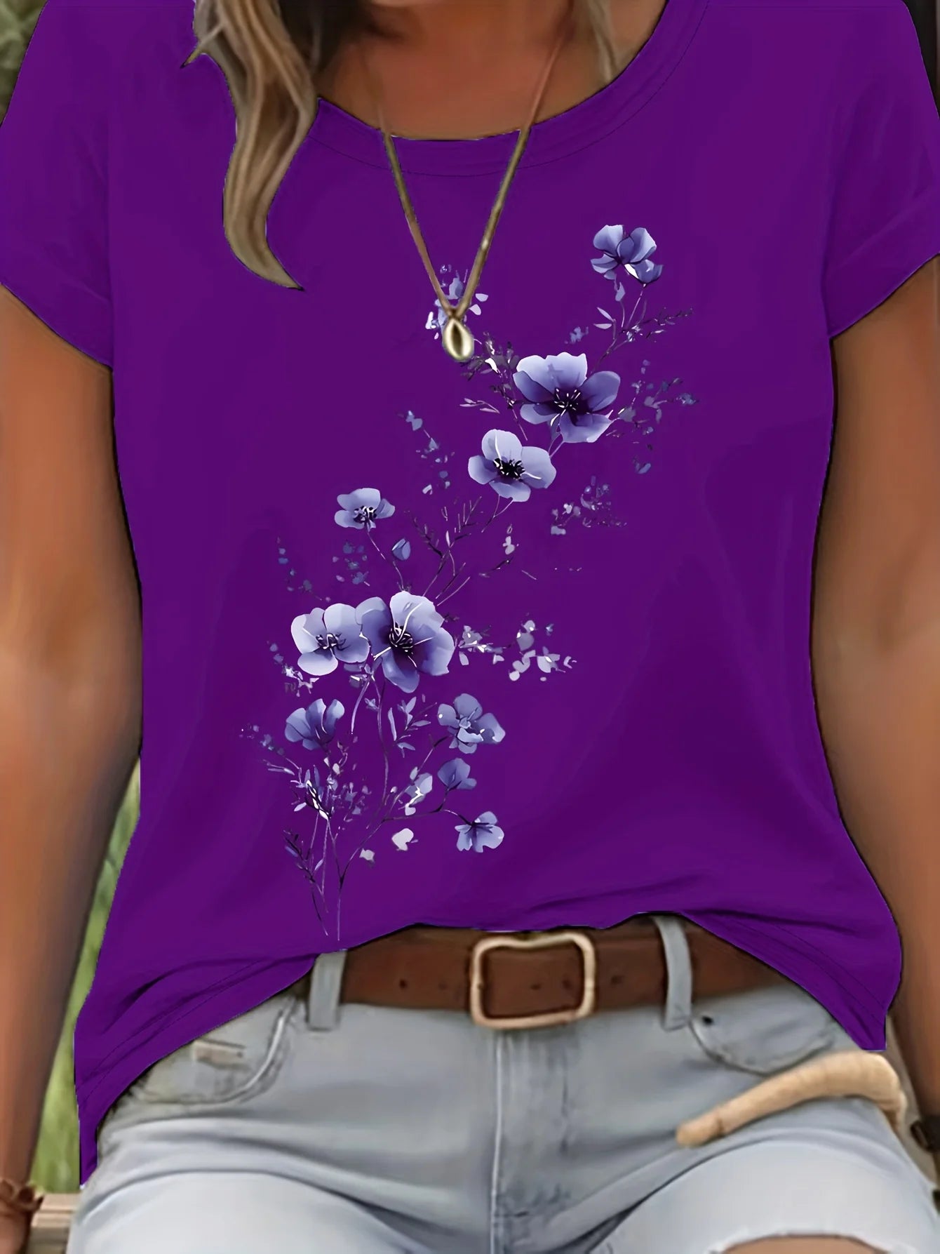 T-Shirt Floral Aquarelle Femme Manches Courtes Décontracté | MDN Store 25