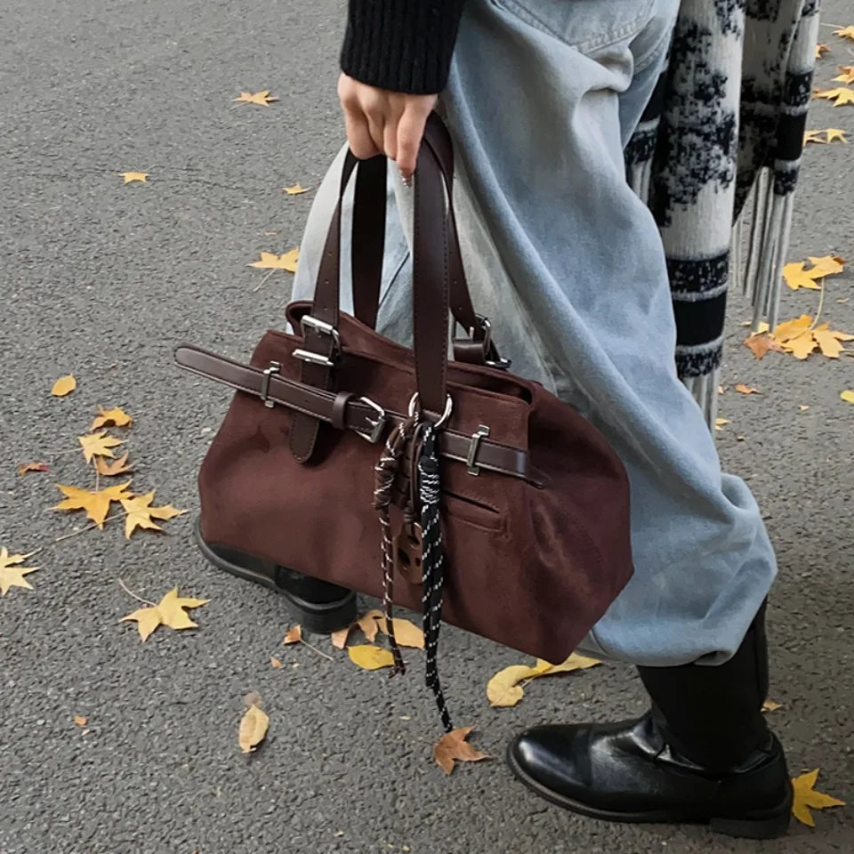 Sac à Main Femme Cuir Daim Boucle Ceinture Grande Capacité Hiver - MDN