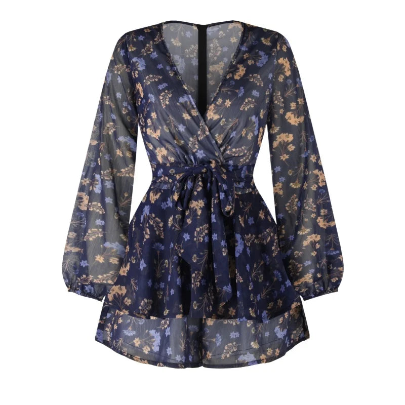 Robe Courte Femme Col V Manches Longues Noeud Soiree | MDN Store