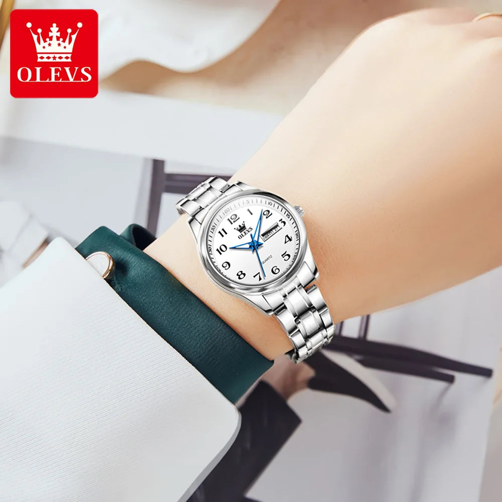 Montre Quartz Femme Elegante Acier Inoxydable Lumineuse Date Semaine | MDN Store 25
