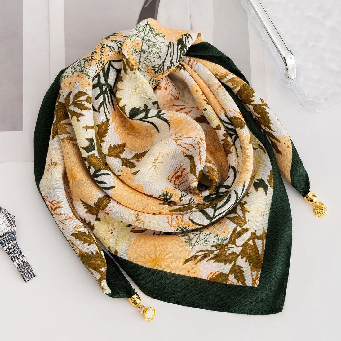 Foulard Soie Boucle Magnétique Rayé Femme | MDN Store