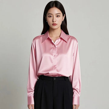 Korean Bureau Femme Trend Décontracté Chemise Élégant Blouses pour Femme Satin Multicolor Basic Slim Chemise Uni All-Match