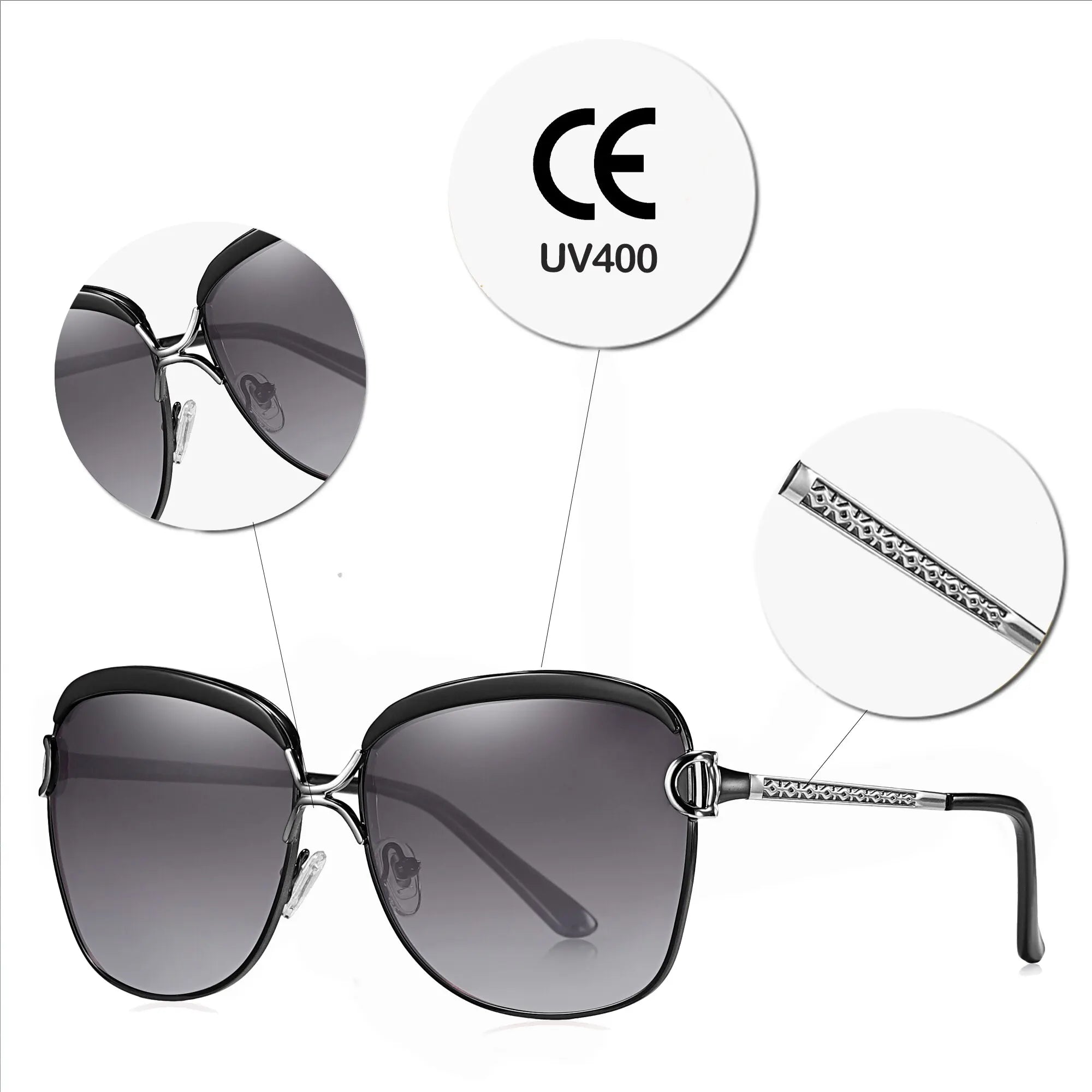 BARCUR Lunettes de Soleil Polarisées Femme Ovale Verres Dégradés UV400 Luxe | MDN Store 25