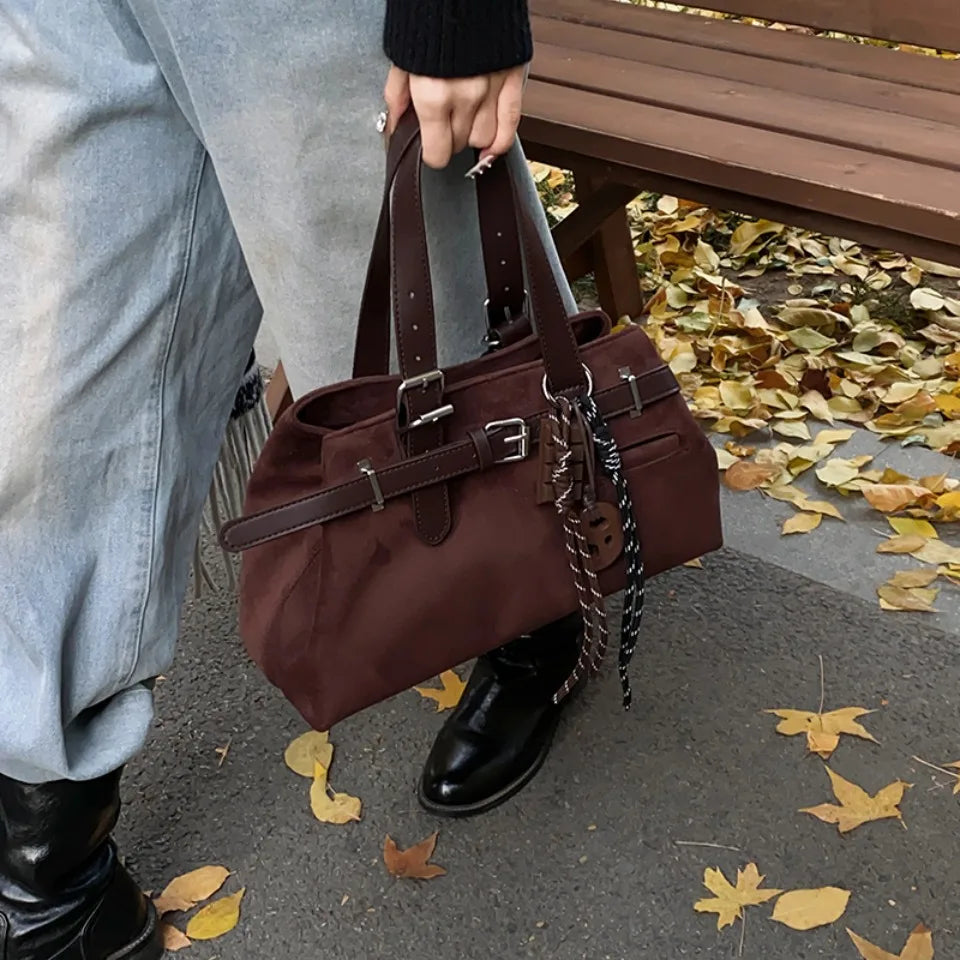 Sac à Main Femme Cuir Daim Boucle Ceinture Grande Capacité Hiver - MDN