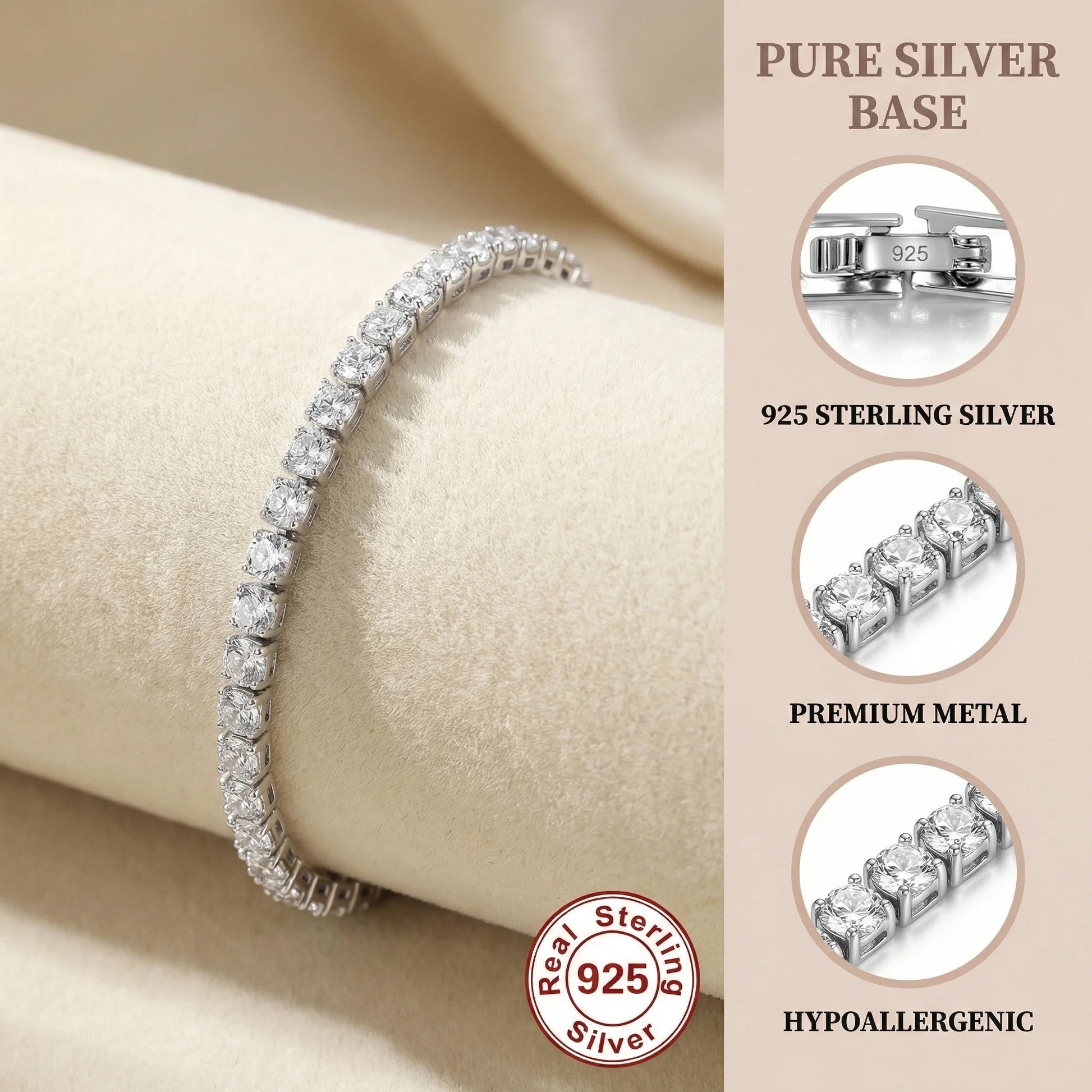 Lihong S925 Sterling Argenté Bracelet Zirconia Tennis Ball Femme | MDN Store