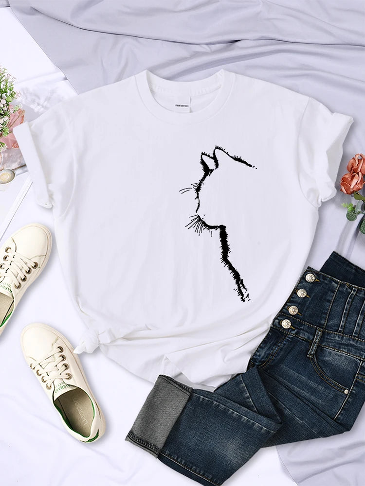 T-Chemise Chat Imprimé Femme Col Rond | MDN Store