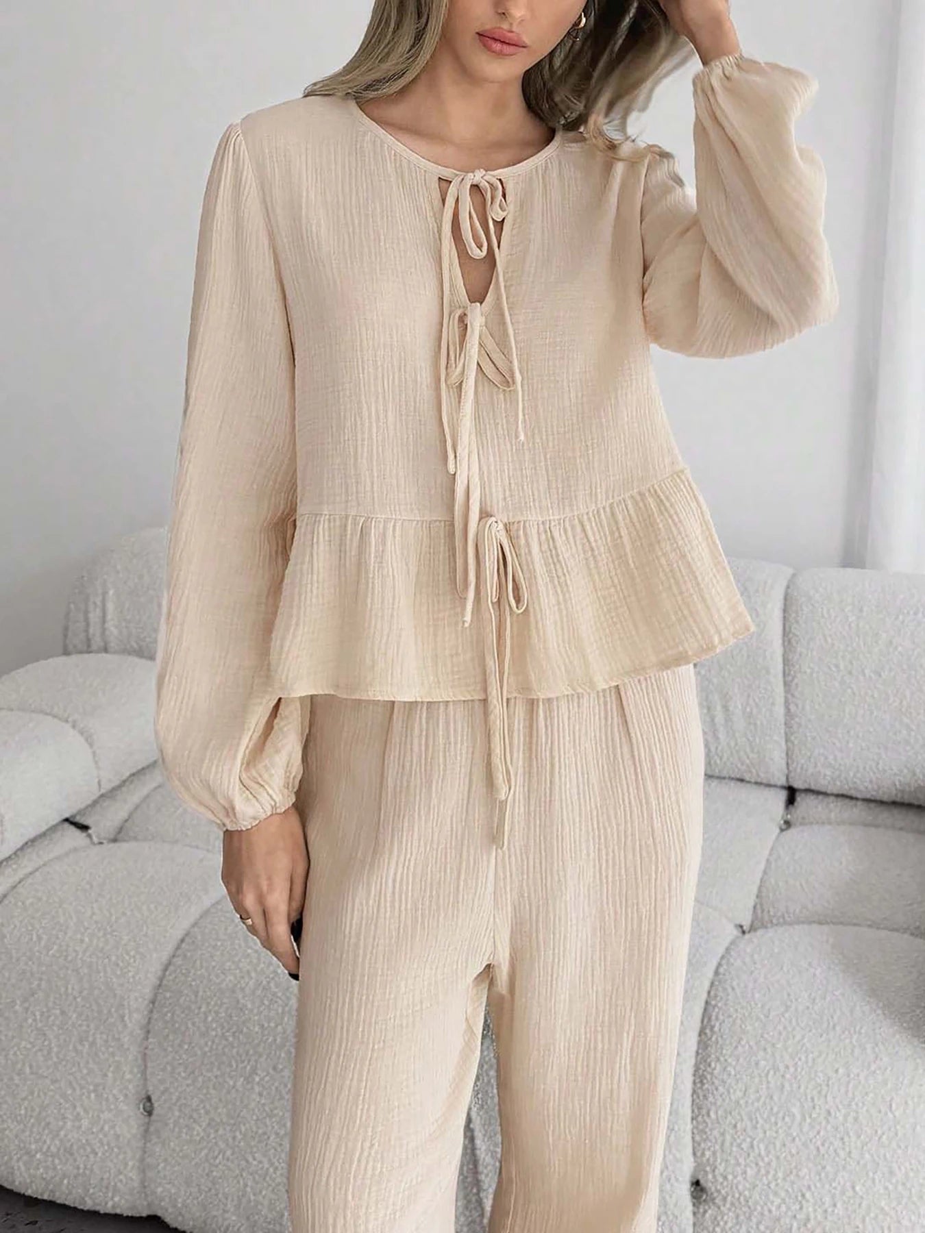 Ensemble Femme Top Nœud Bretelle Pantalon Uni | MDN