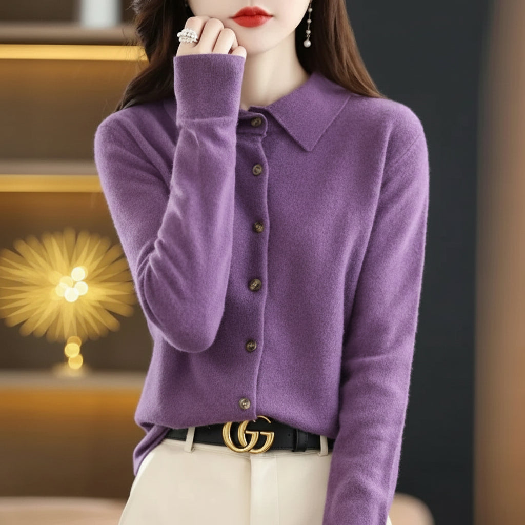 Cardigan Femme Col Polo Loose Fit Tricot Doux 9 Coloris S-XXL | MDN Store