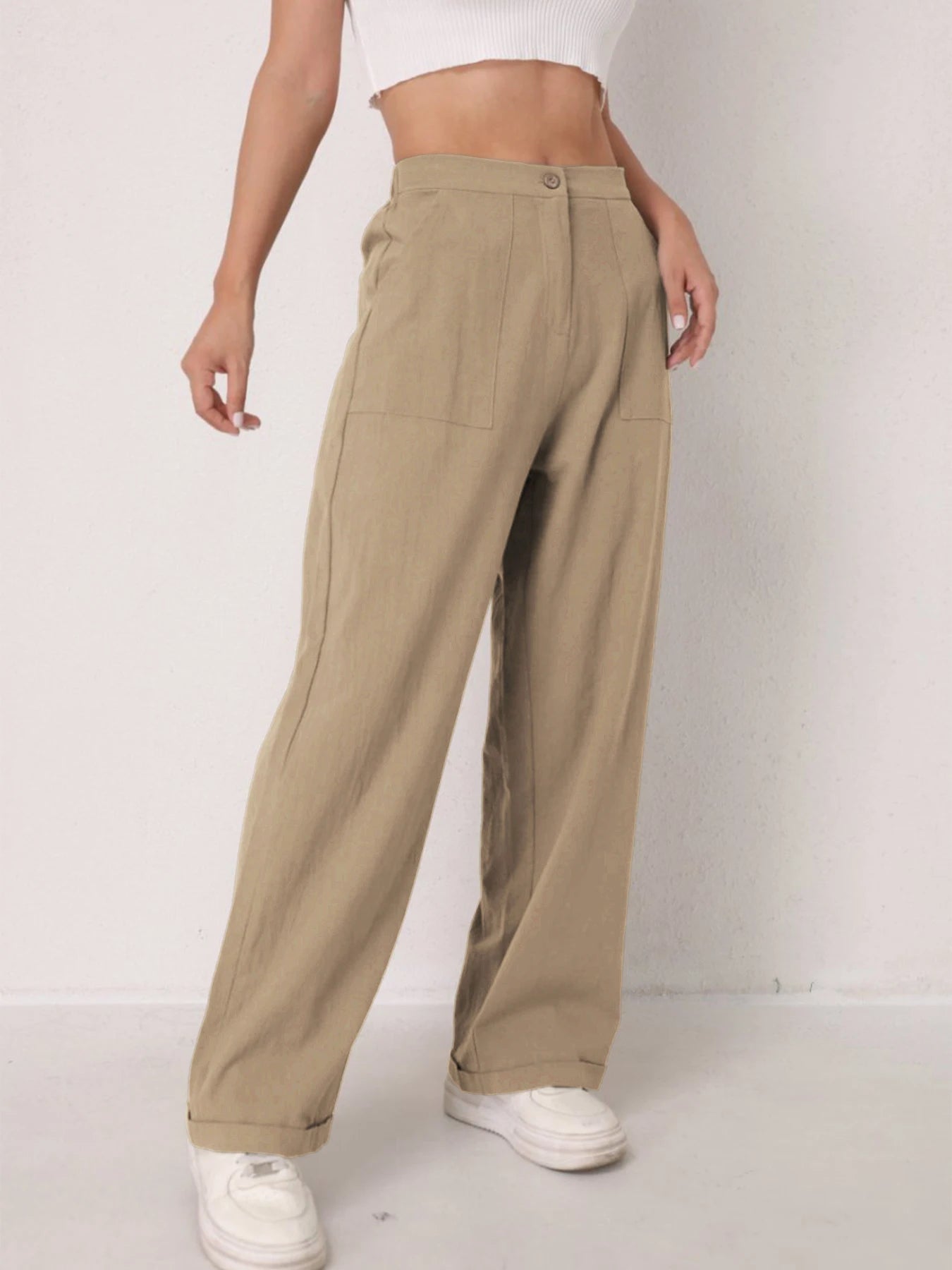 Pantalon Lin Taille Haute Décontracté Femme | MDN Store
