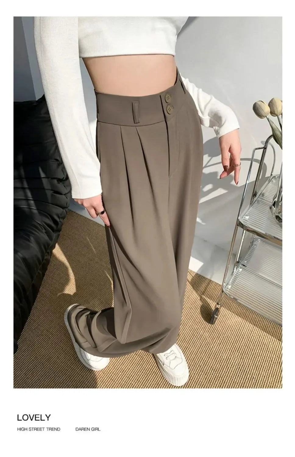 Pantalon Femme Grande Taille Haute Coréen - Baggy Bureau Élégant | MDN Store