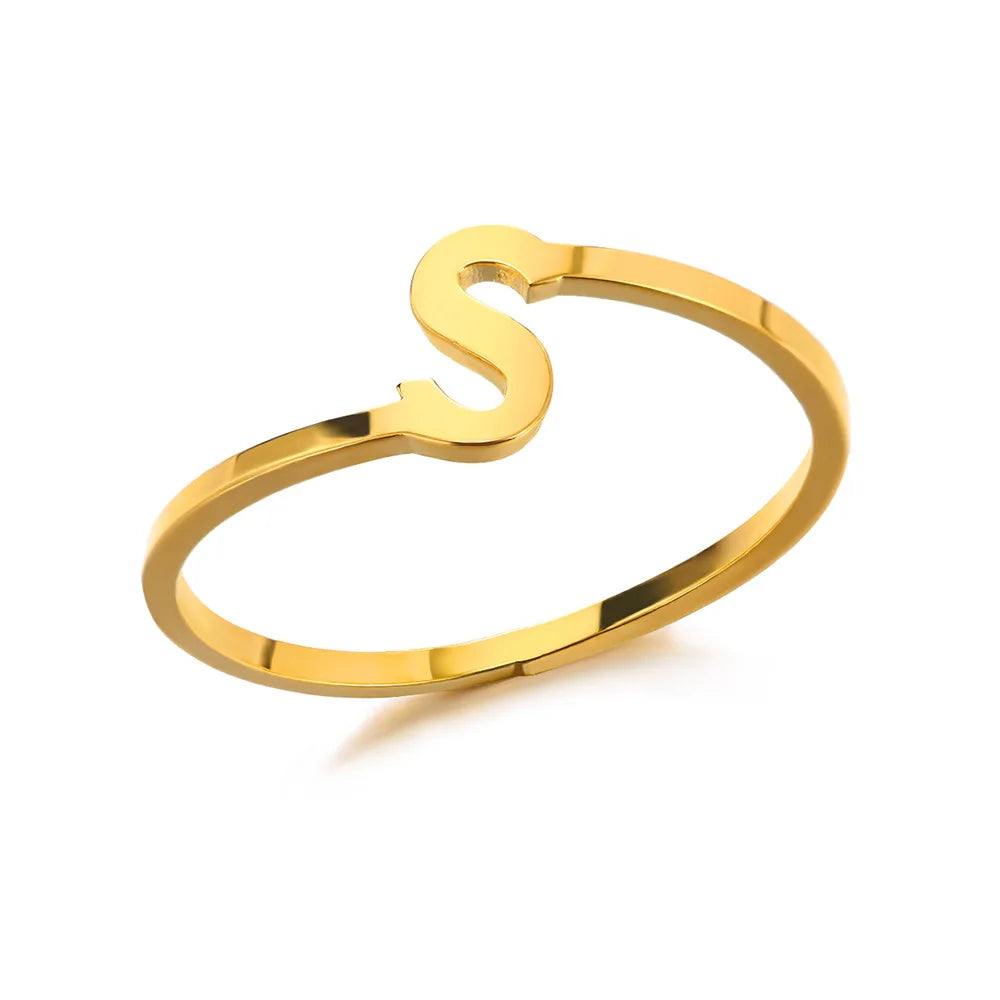 Bague Initiale Lettre A-Z Acier Doré | MDN Store