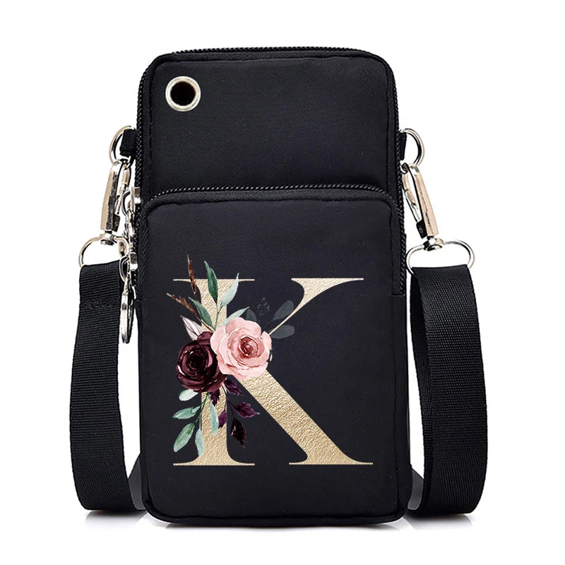 Sac à Main Bandoulière Lettre Initiale Fleurs Roses - Mini Sac Téléphone Femme | MDN