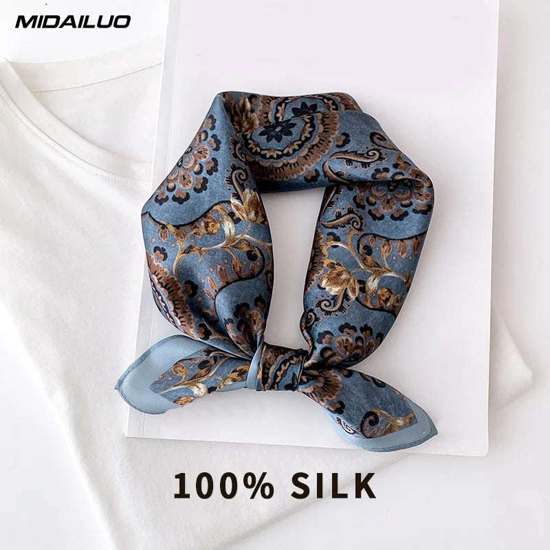 Foulard Carré Soie Mûrier 100% Bleu 53x53cm Femme | MDN Store