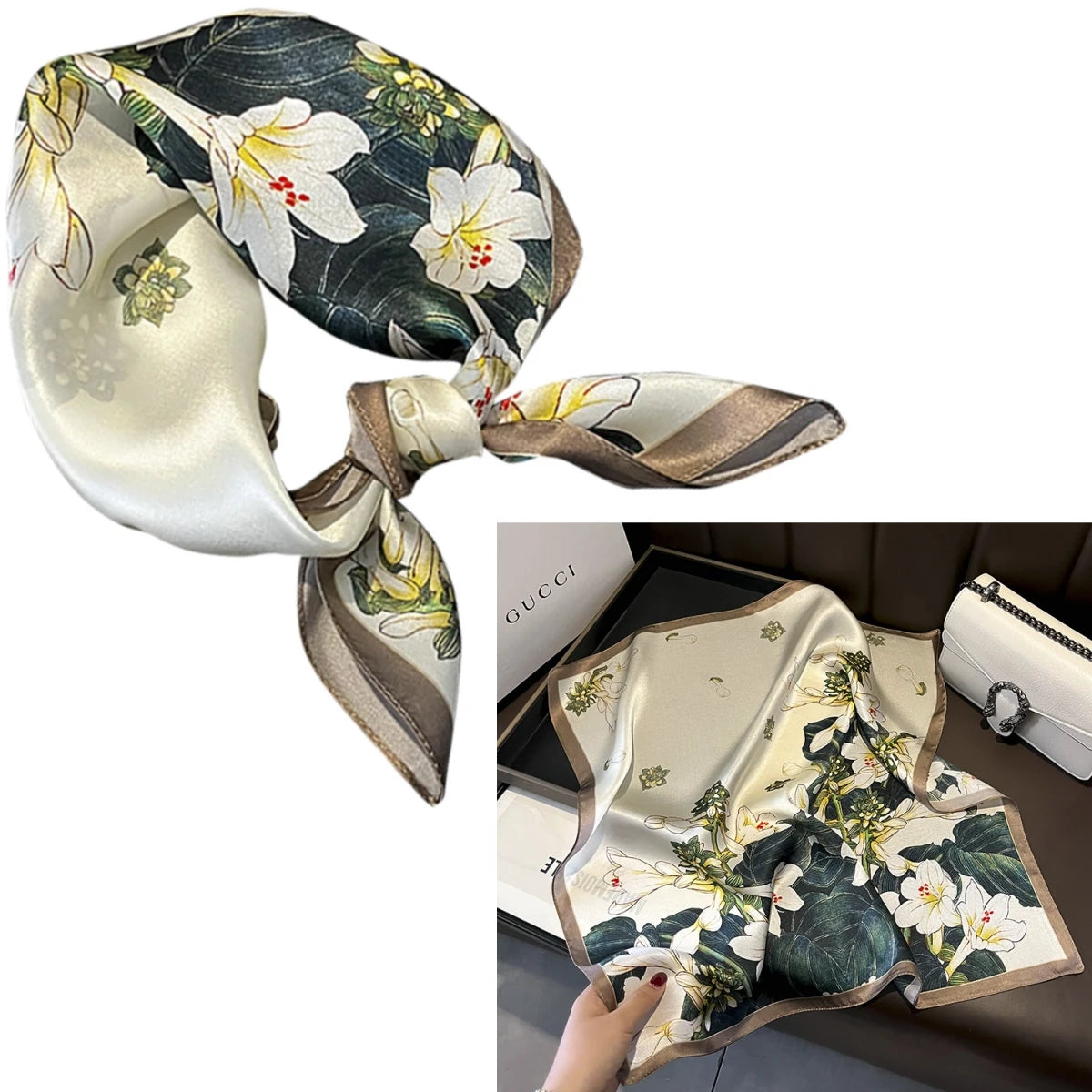 Foulard Carré Soie Mûrier 100% Floral 53cm Femme | MDN Store
