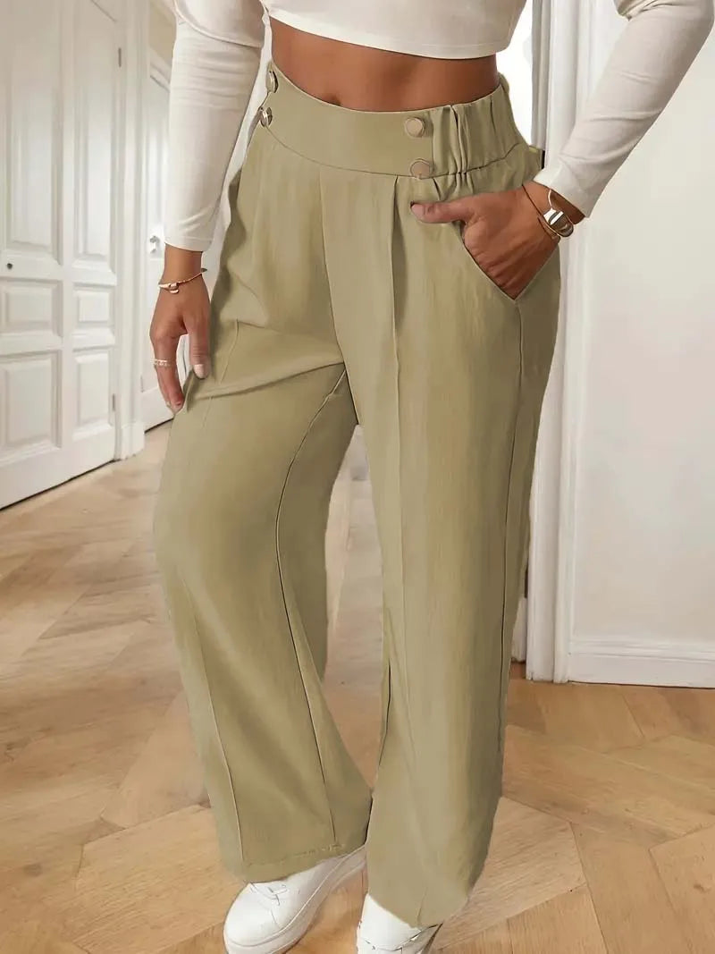Pantalon Large Femme Fluide Minimaliste Kaki | MDN Store
