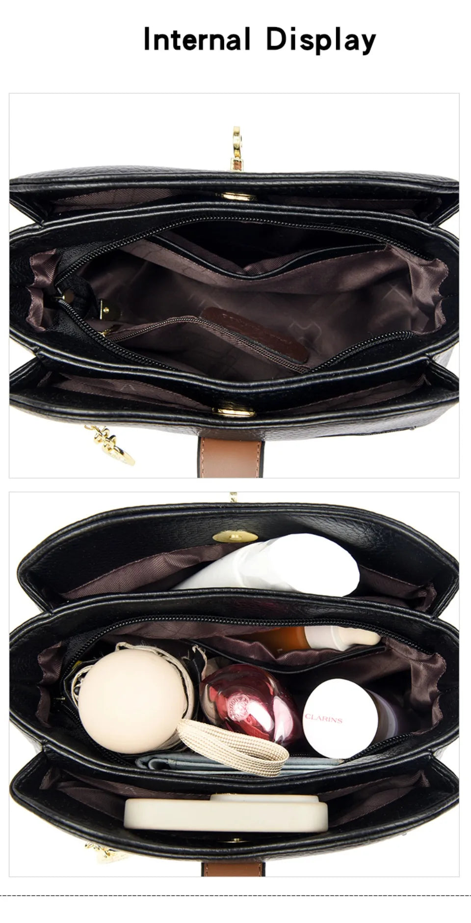 Sac à Main Femme Cuir Véritable Seau Bandoulière Trois Compartiments - MDN