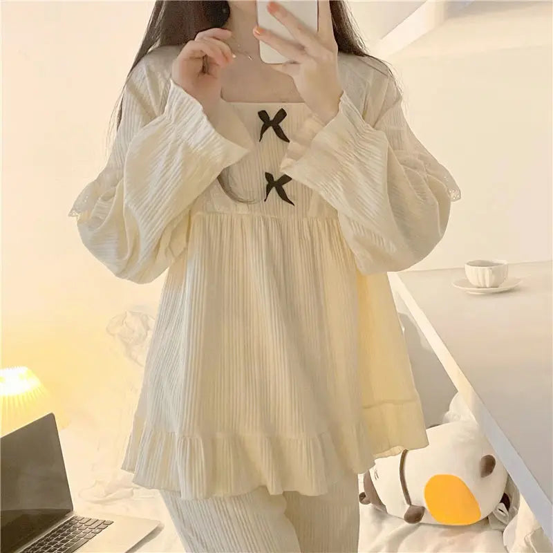 Pyjama Femme Nœud Princesse 2 Pièces Printemps Automne | MDN