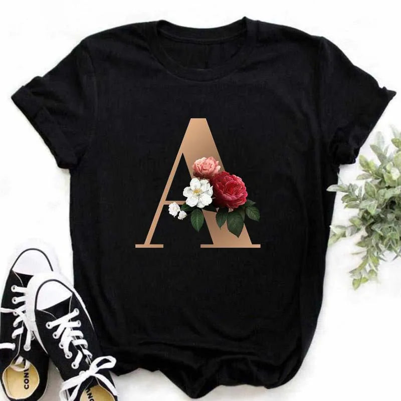 T-Shirt Alphabet Imprimé Femme Style Harajuku Décontracté | MDN Store 25