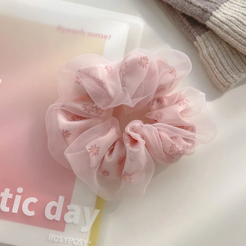 Chouchou Double Couche Organza Soie Fleur Douce - Élastique Cheveux Fille | MDN Store