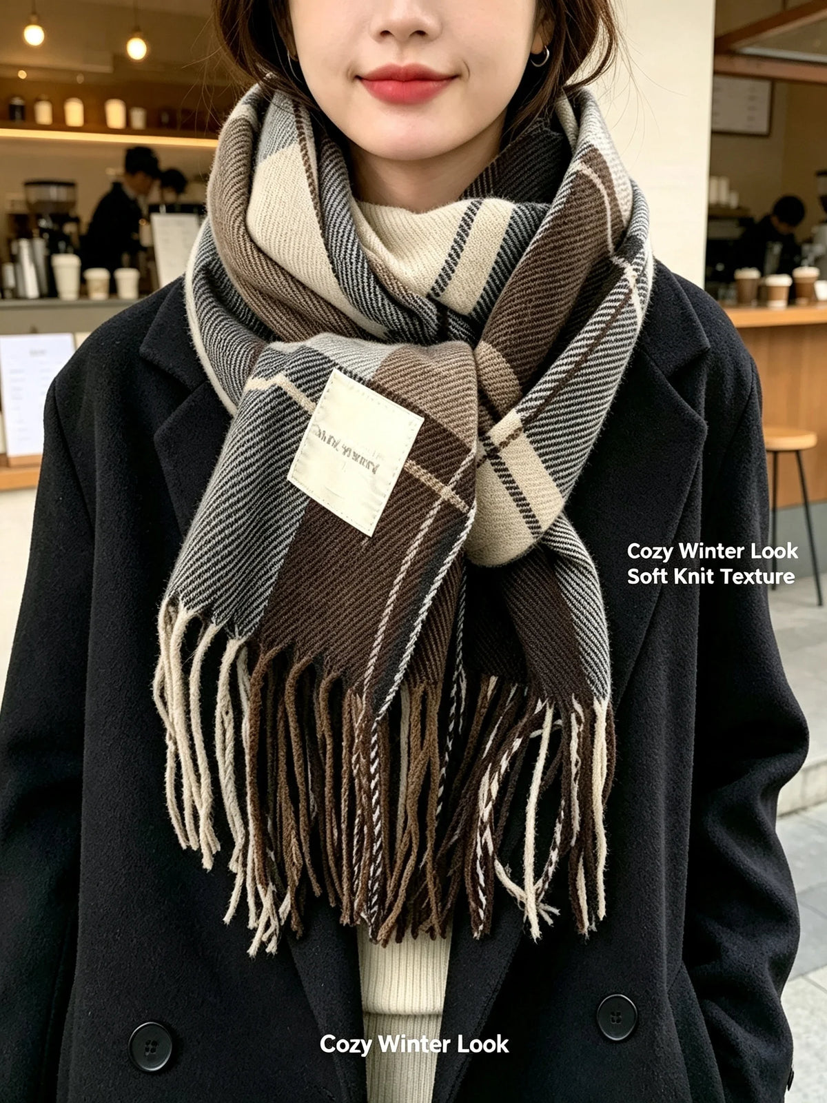 Écharpe à carreaux et franges en polyester | MDN Store 25