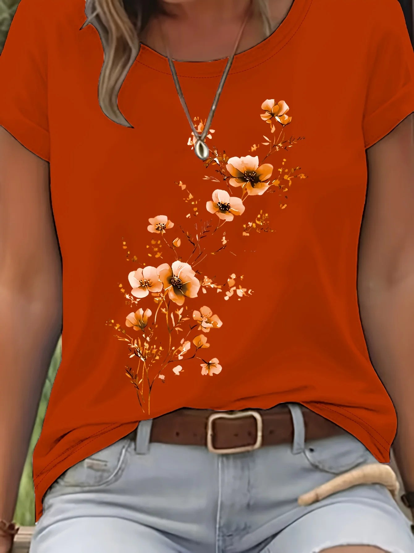 T-Shirt Floral Aquarelle Femme Manches Courtes Décontracté | MDN Store 25