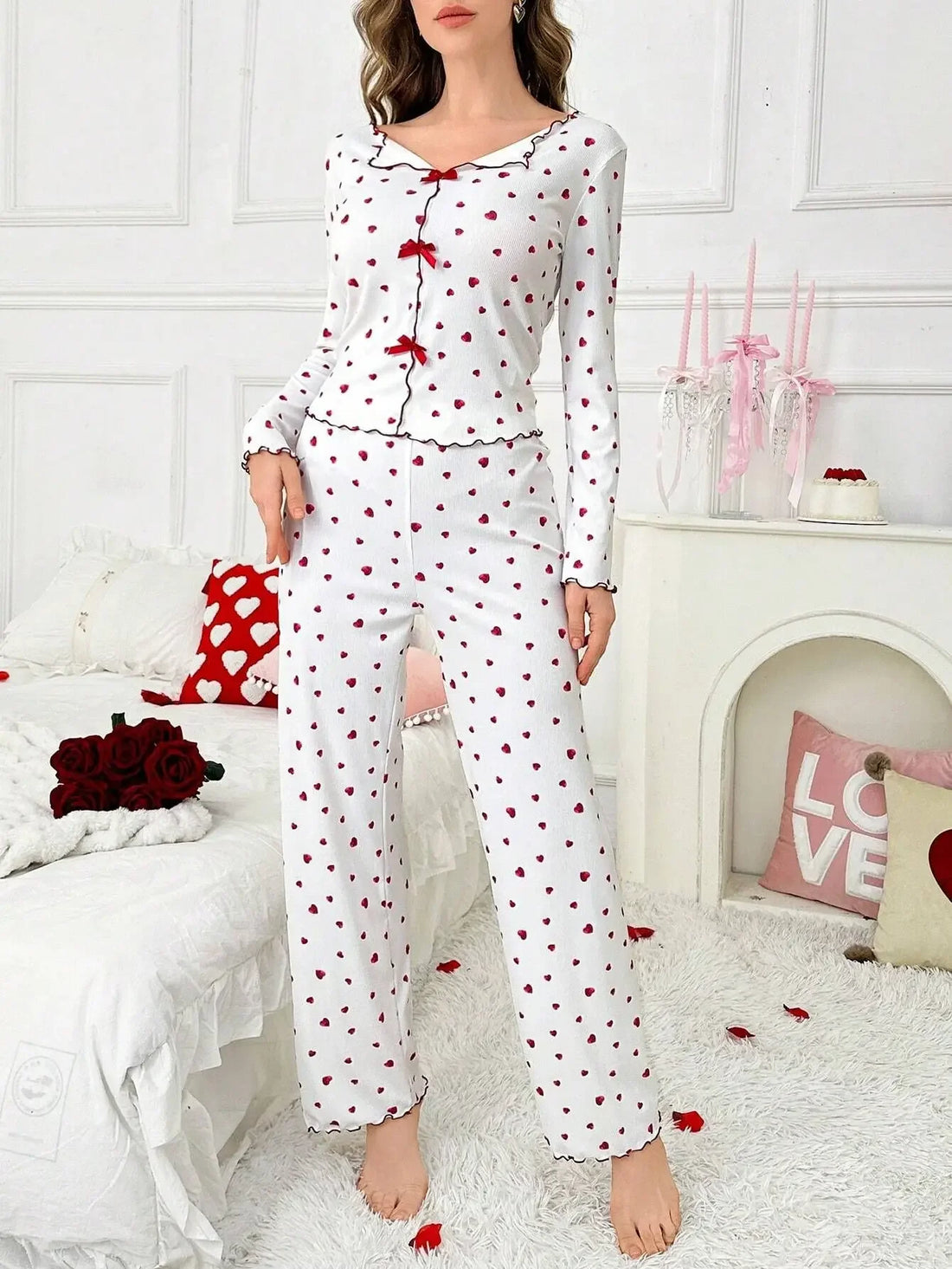 Pyjama Rouge Cœurs 2 Pièces | MDN Store