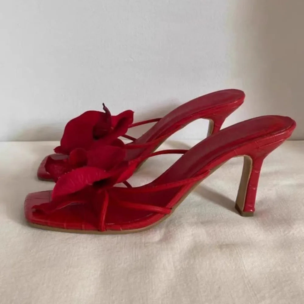 Mules Femme Bout Carré Fleur Talon Haut Décontracté | MDN Store 25