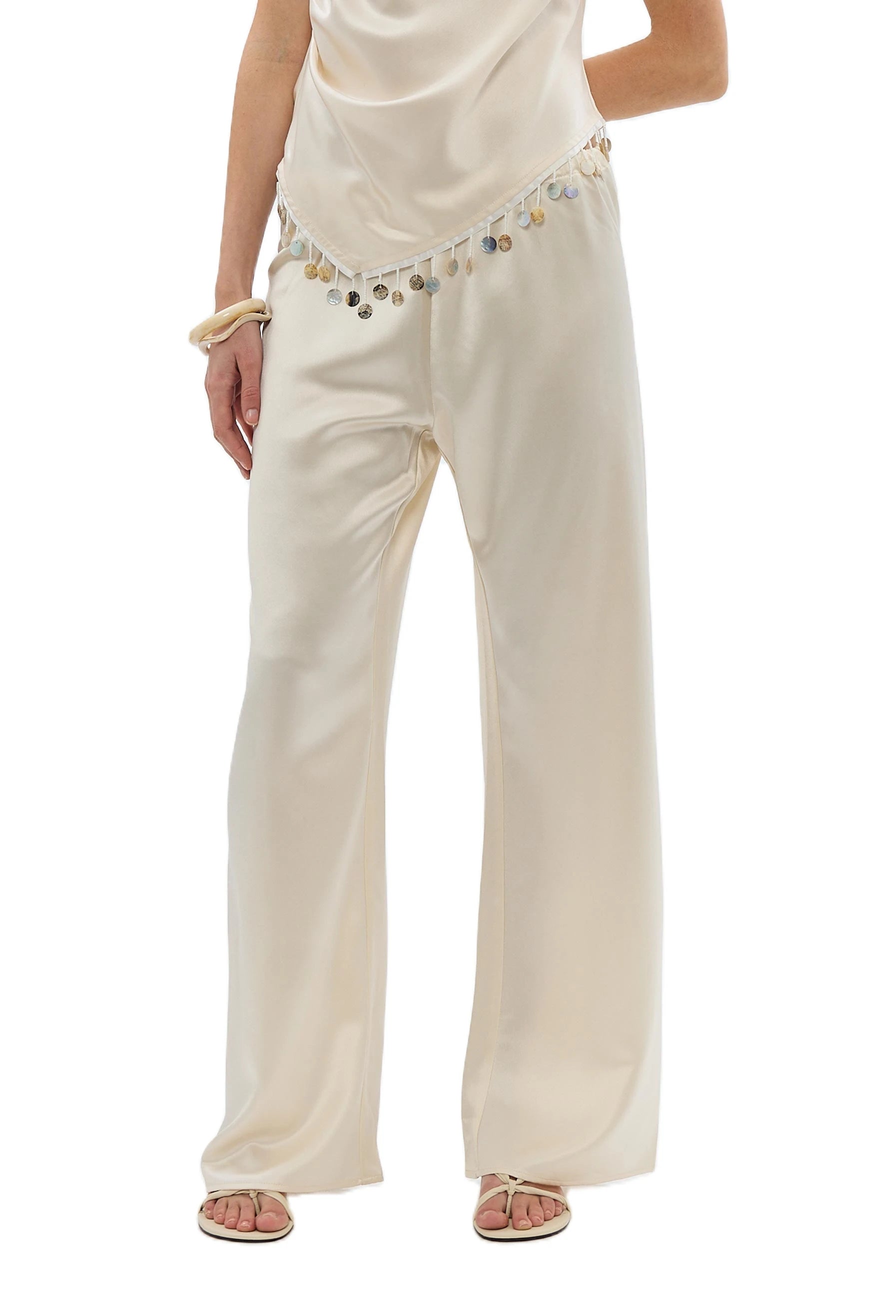 Pantalon Large Satin Taille Haute Femme | MDN Store