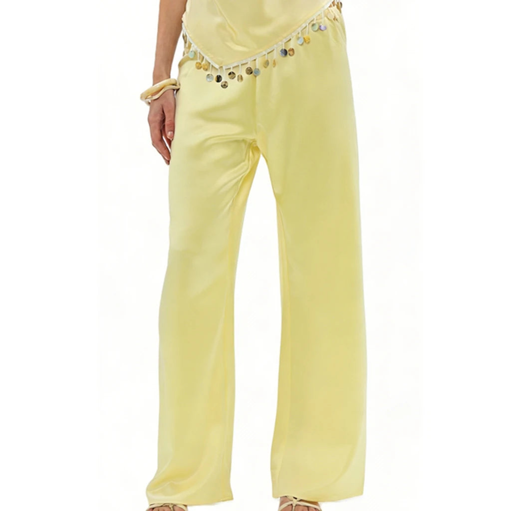 Pantalon Large Satin Taille Haute Femme | MDN Store