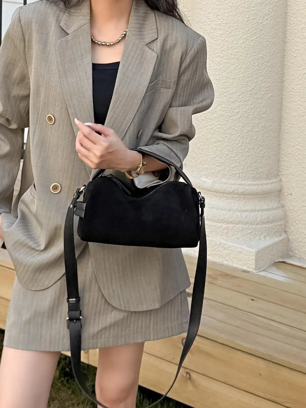 Sac Bandoulière Cylindrique Femme Cuir Véritable MDN - Luxe Designer