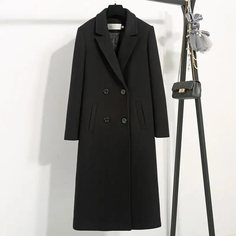 Manteau Laine Femme Double Boutonnage Noir Long – Élégance Intemporelle | MDN Store