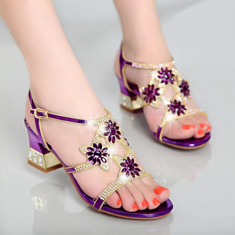 Sandales Cuir Cristaux Talons Carrés BEYARNE | MDN Store