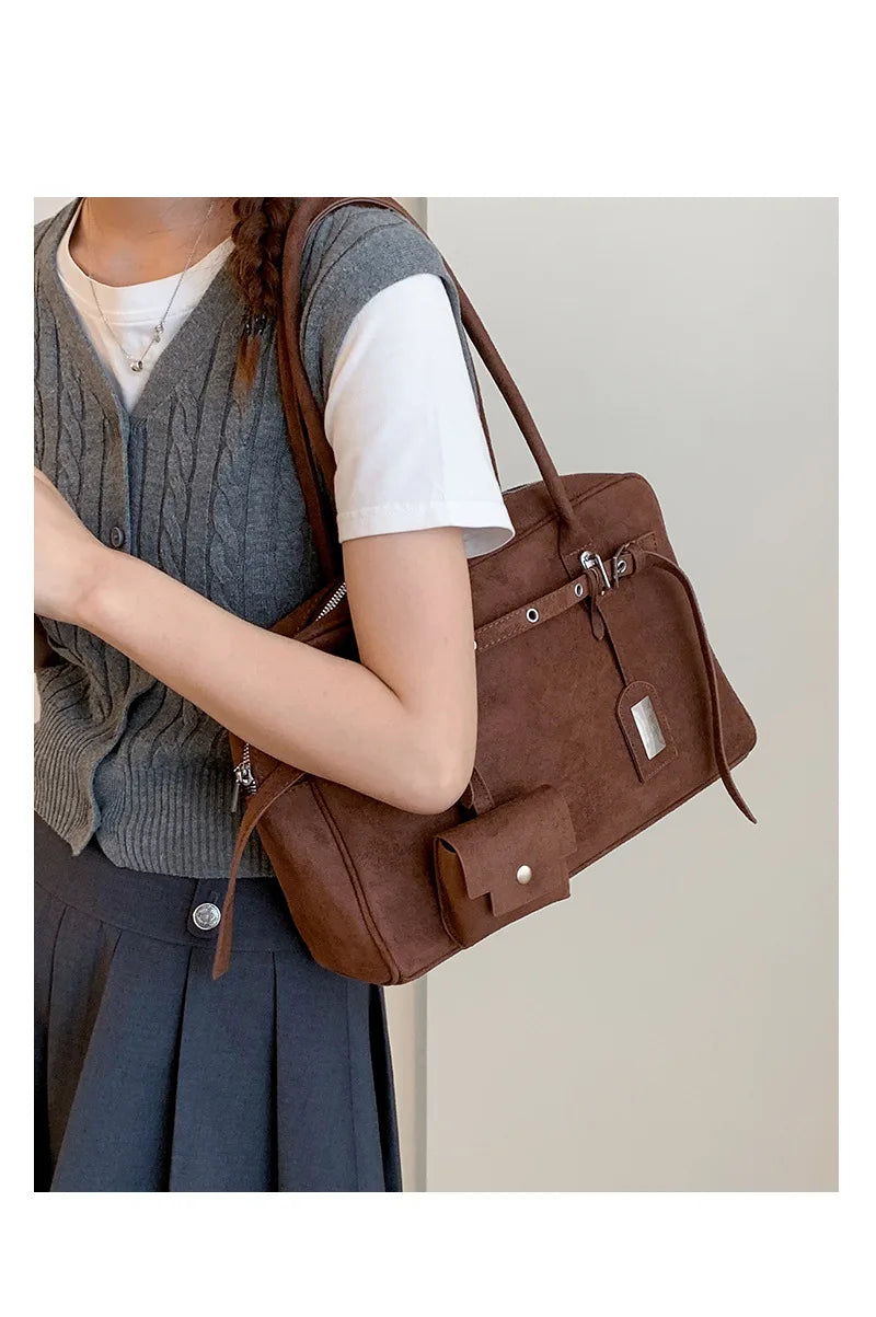 Sac Tote Femme Grande Capacité Cuir Suédé MDN - Vintage Élégant Bureau