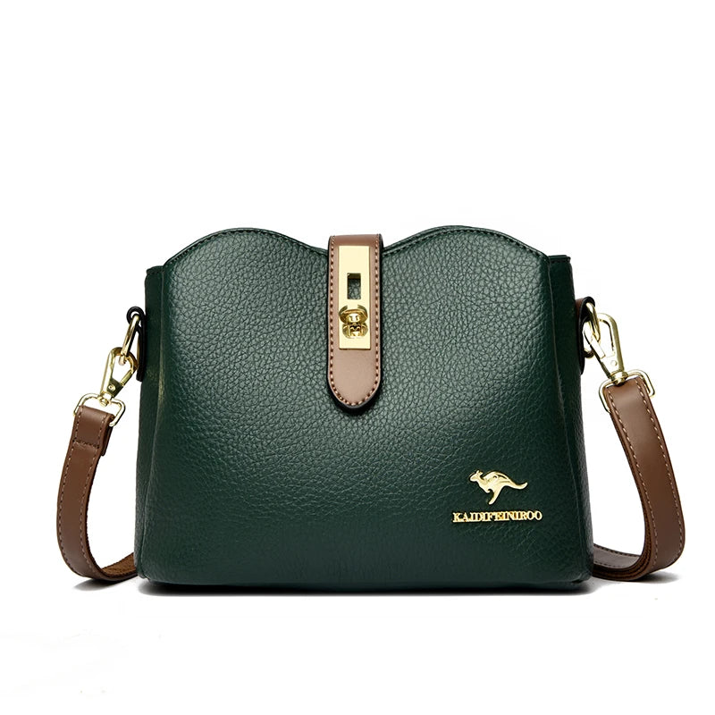 Sac à Main Femme Cuir Véritable Seau Bandoulière Trois Compartiments - MDN