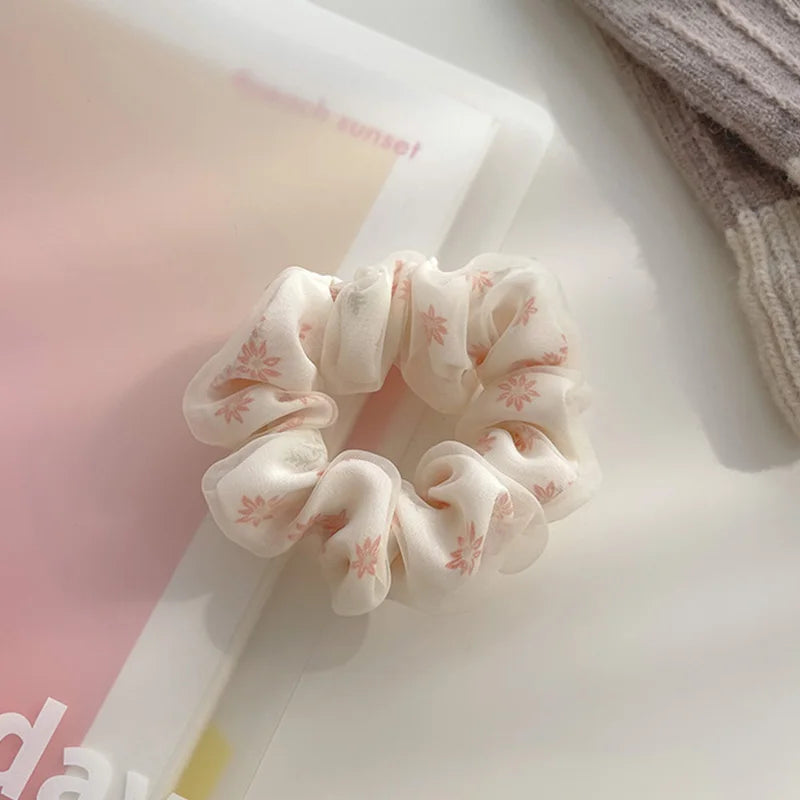 Chouchou Double Couche Organza Soie Fleur Douce - Élastique Cheveux Fille | MDN Store