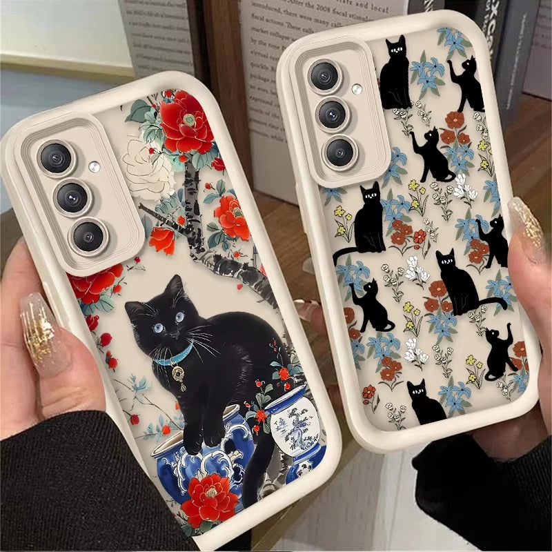 Coque Samsung Chat Noir Fleur Artistique - S24 S23 S22 A55 A54 | MDN Store