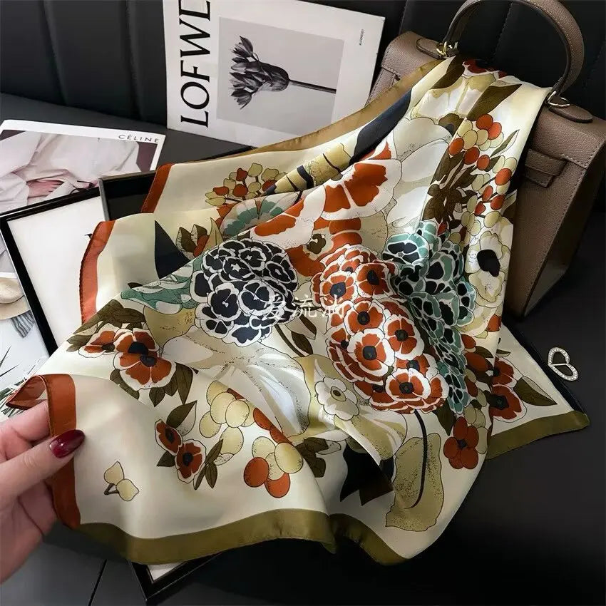 Foulard Carré Soie Satin Floral Violet 70cm Femme | MDN Store