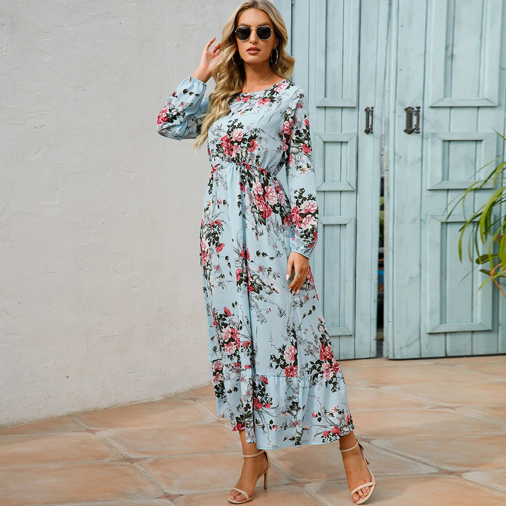 Robe Longue Femme Bohème Fleurie Taille Haute Été | MDN Store