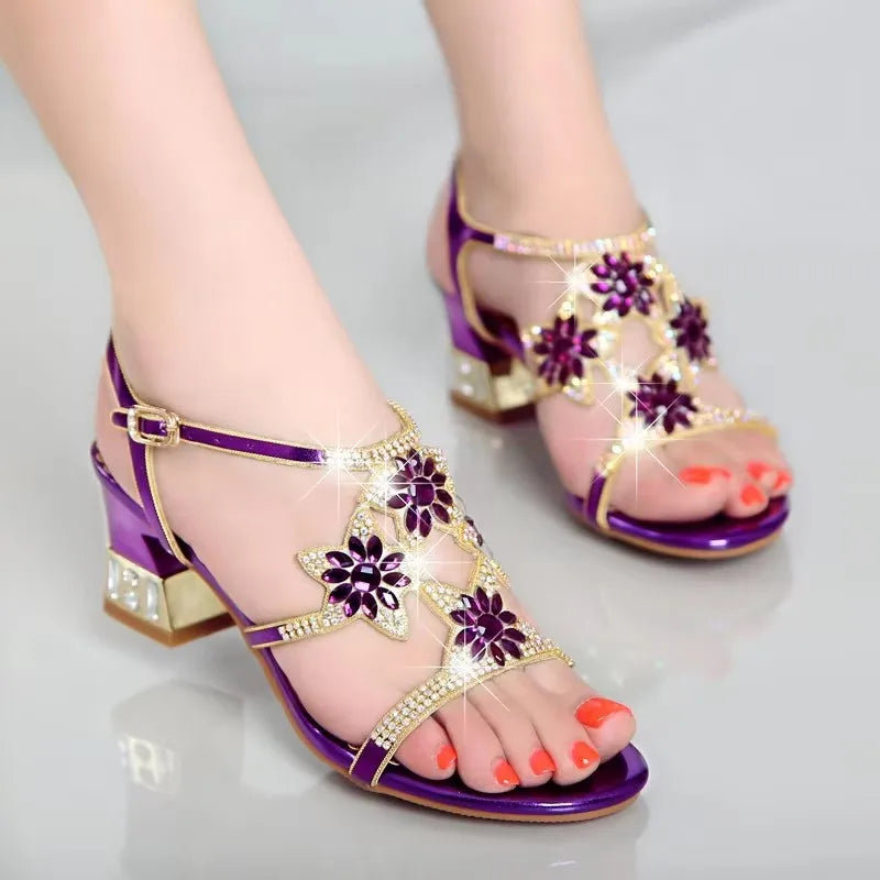 Sandales Cuir Cristaux Talons Carrés BEYARNE | MDN Store