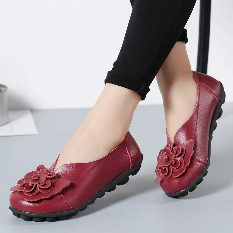 Ballerines Cuir Fleur Élégantes Grande Taille | MDN Store