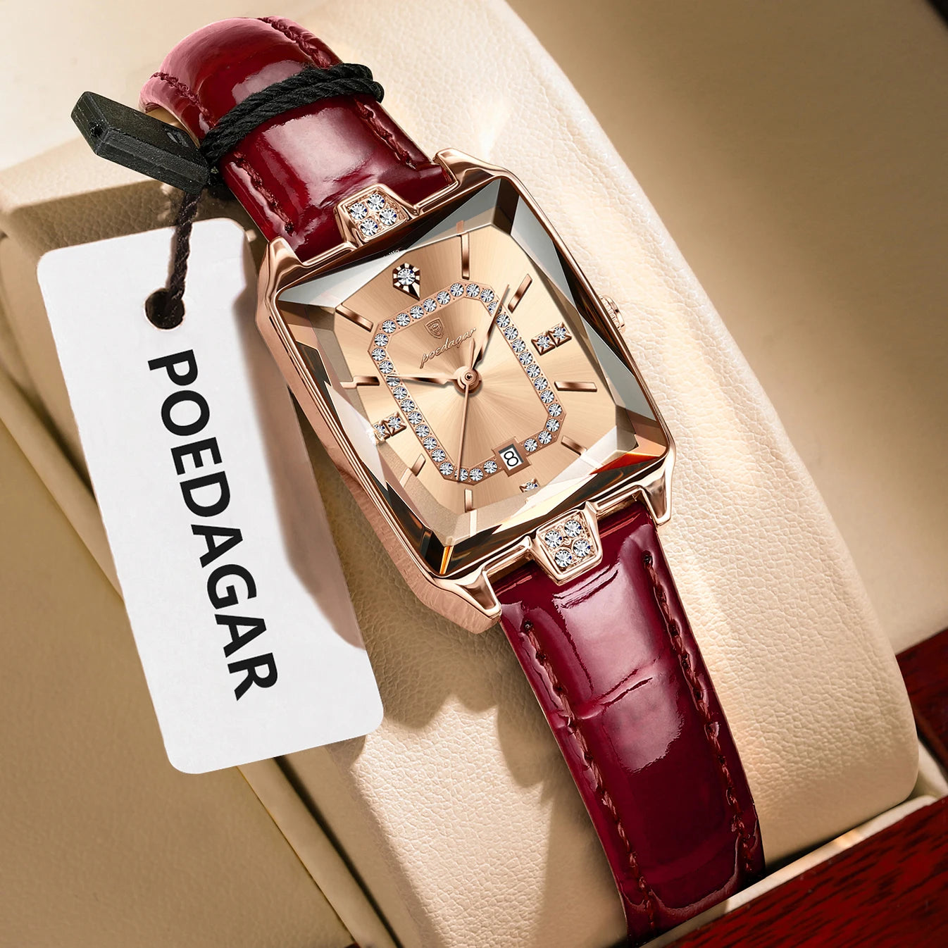 Montre Femme Rectangle Cuir POEDAGAR Étanche | MDN Store