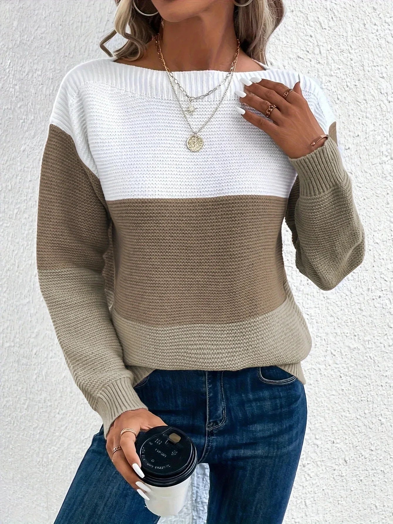 Pull Femme Ample Col Rond Tricote Epais 8 Coloris Automne Hiver | MDN Store