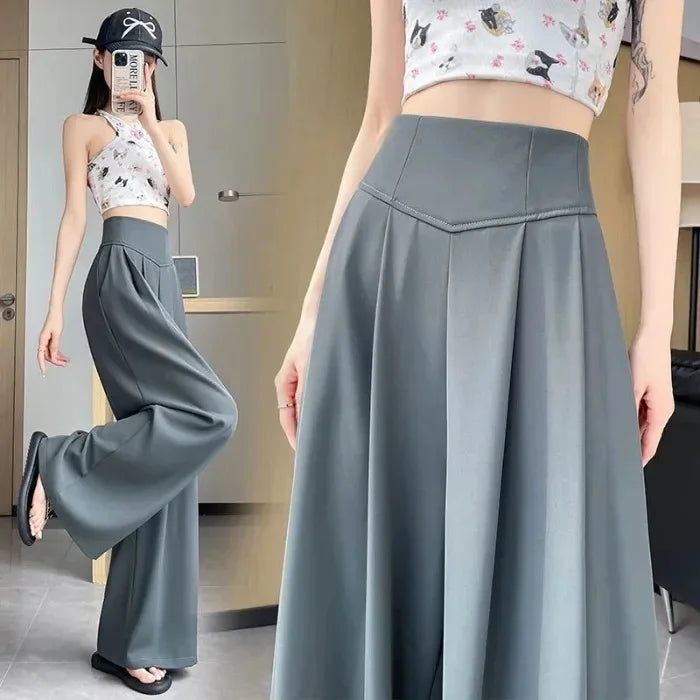 Pantalon Femme Taille Haute Large Gris | MDN Store