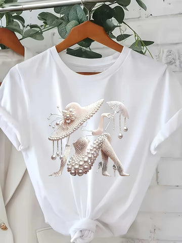 T-Shirt Graphique Y2K Femme Col Rond Manches Courtes Streetwear | MDN Store 25